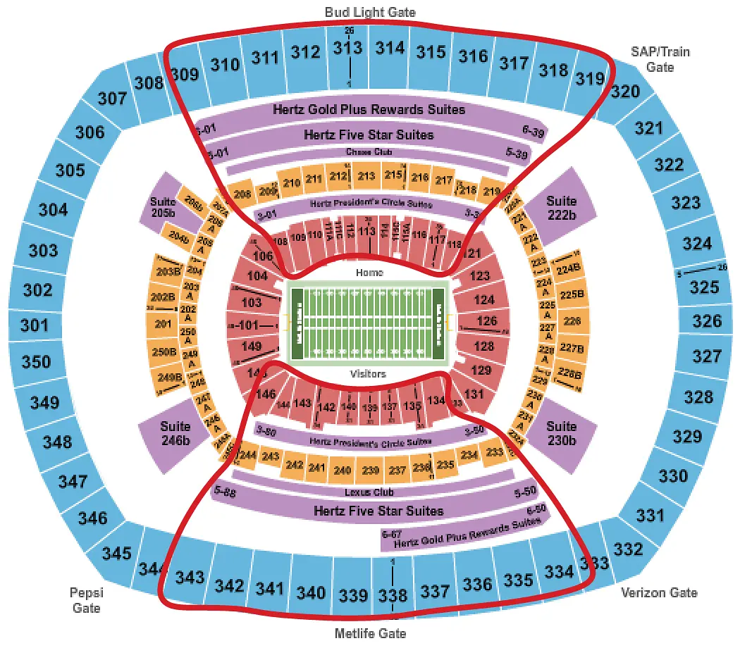 Billets pour les New York Jets - Metlife plan du stade