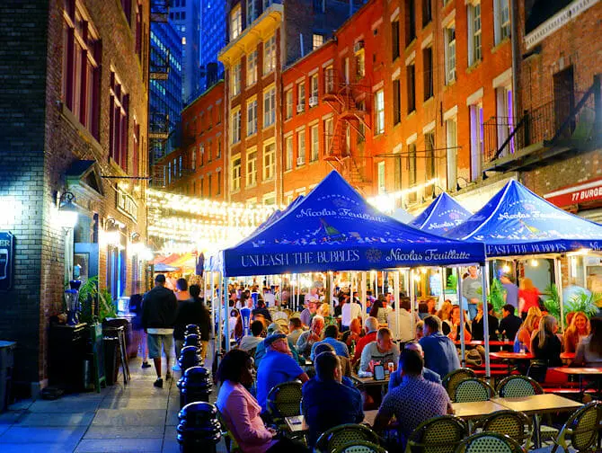 Restaurants sur Stone Street à New York - Hiver