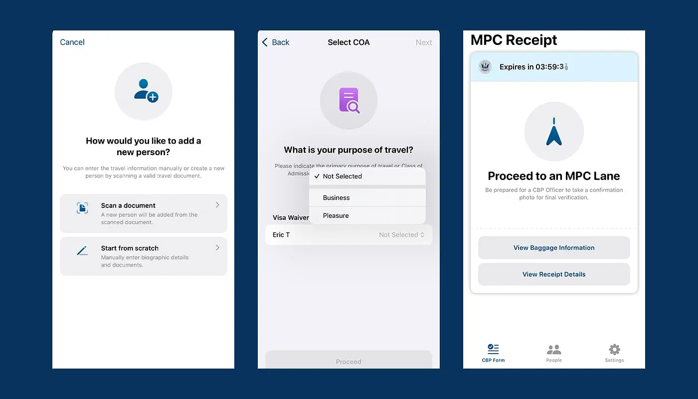 Mobile Passport Control MPC App pour New York - Etapes