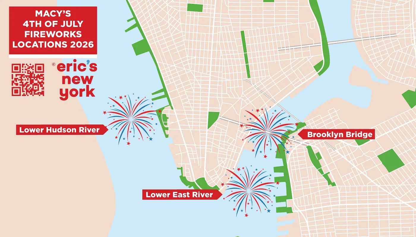 Le 4 juillet à New York - Plan des localisations des feux d'artifice