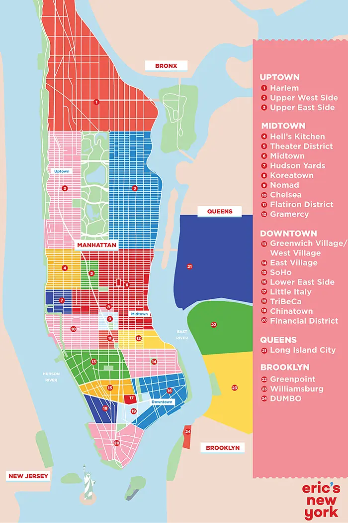 Boroughs et quartiers de New York - carte des quartiers