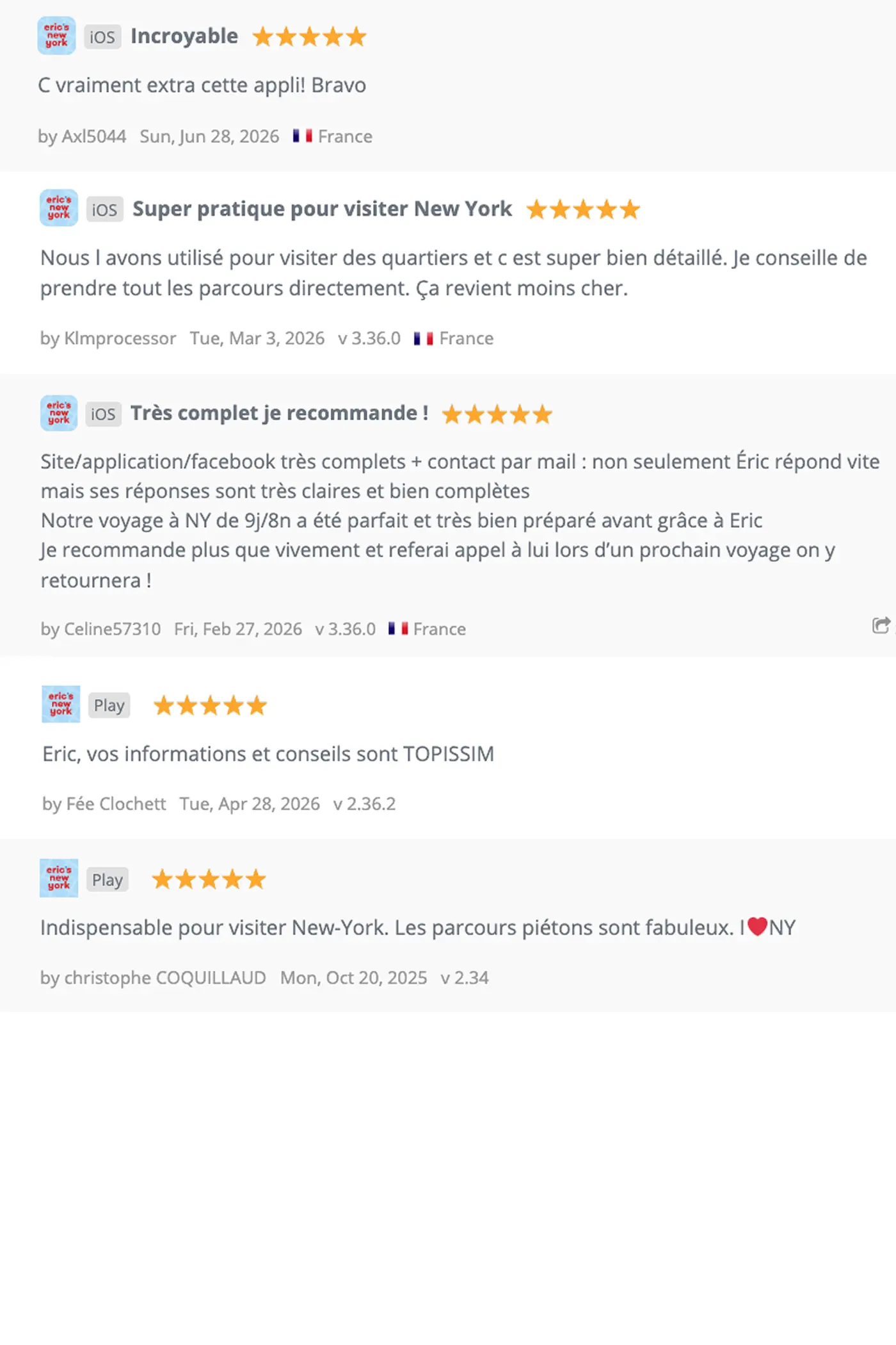 Eric's New York App - Reviews From FR
